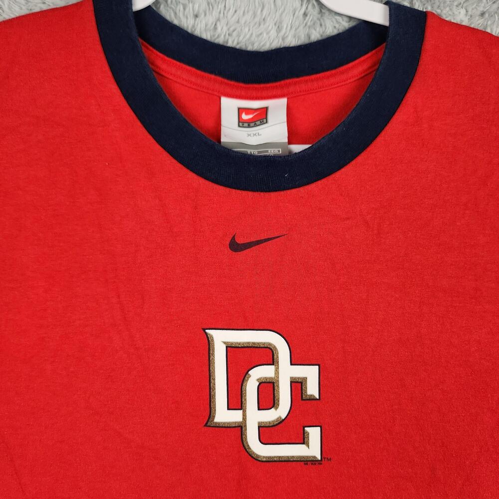 Vintage Washington Nationals Shirt Mens 2XL Red MLB Baseball Nike Logo Ringer